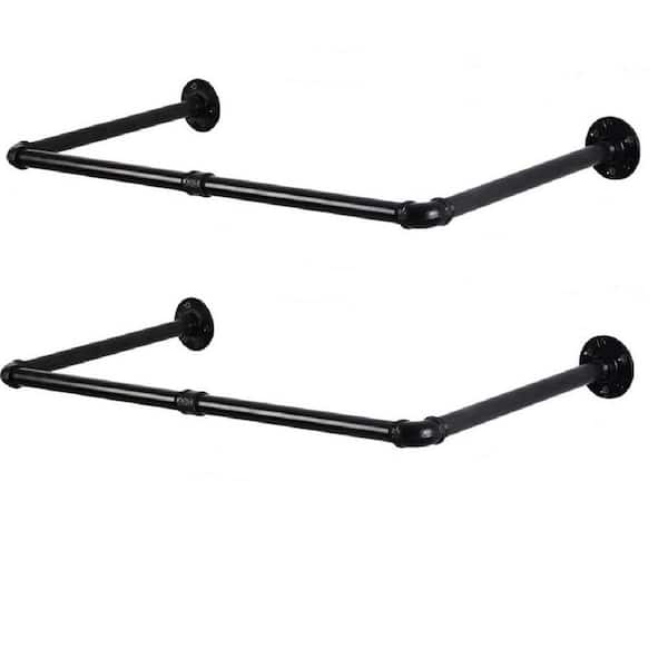 Oumilen 22 in. Black Industrial Pipe Clothing Rack, Multi-Purpose Clothes Rod for Clothing Storage (Set of 2)
