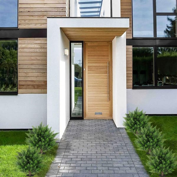 2-Set 2.36 ft. Artificial Green Tree 28.35 in. Fake Plants Outdoor Indoor Faux Boxwood Bush Plants with Ground Spike