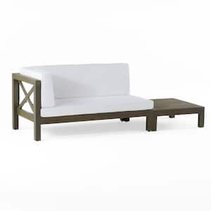 Elisha Gray 2-Piece Wood Left-Armed Patio Conversation Set with White Cushions