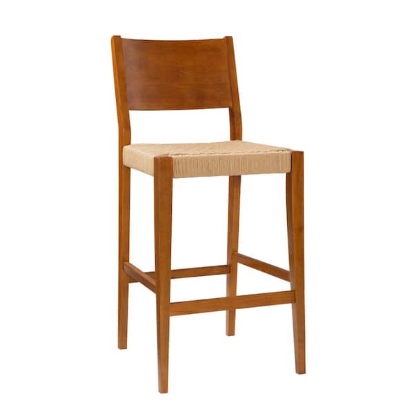 Linon Home Decor Marlene 29 in. Seat Height Brown Full back wood frame Barstool Rope Seat (Set of 2)
