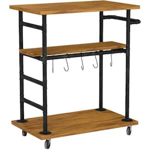 Industrial Wood and Iron Metal 31.5 in. Kitchen Island Wheels and 3-Tier Butcher Block