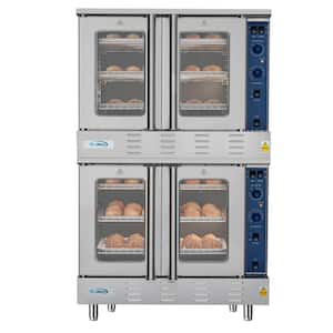 38 in. Full-Size Double Commercial Natural Gas Convection Oven 108,000 BTU Total With Stacking Kit