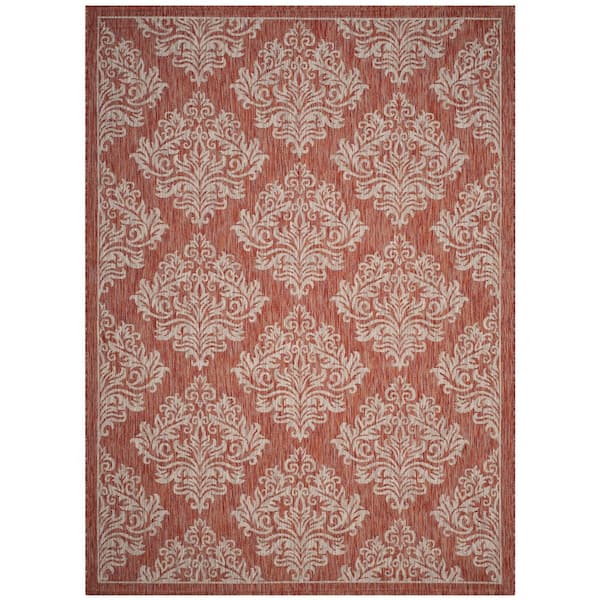 Courtyard Rust/Gray 8 ft. x 11 ft. Diamond Ornate Floral Indoor/Outdoor Area Rug