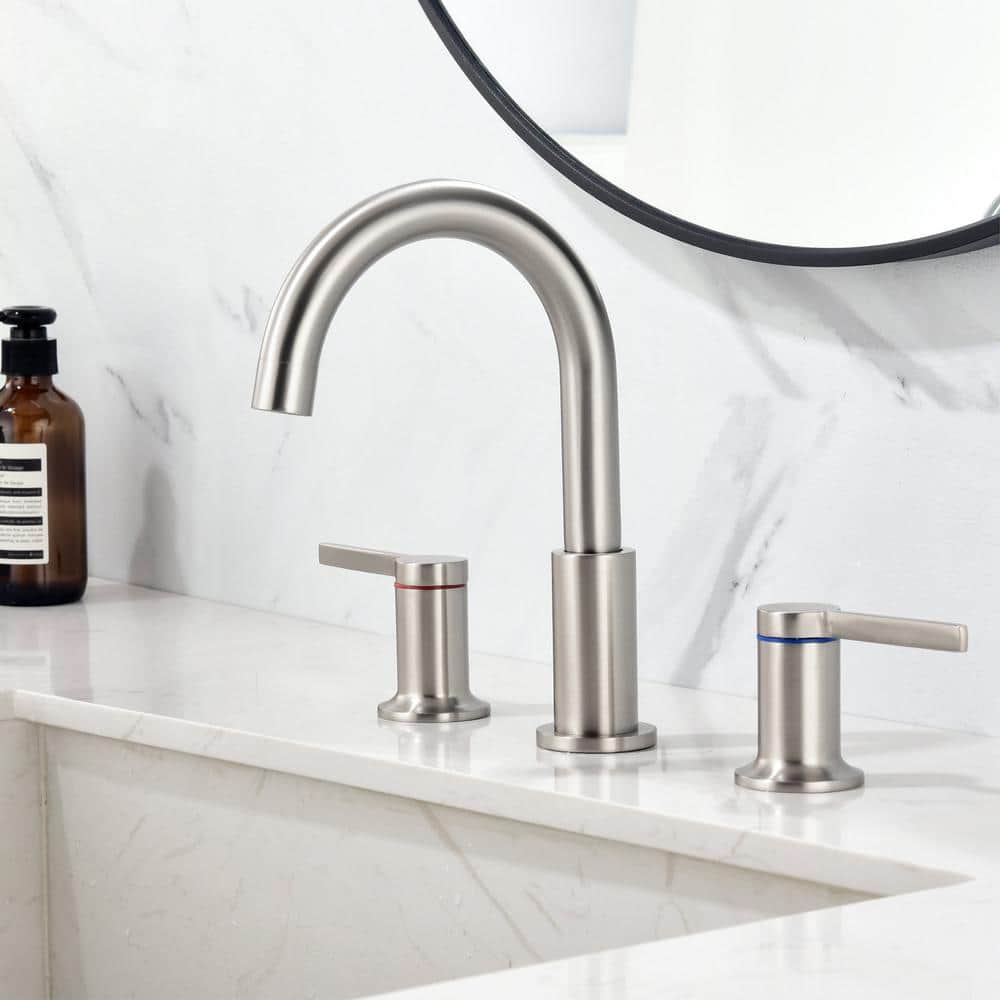 Brushed Nickel 8-Inch Widespread Double Handle Bathroom Faucet