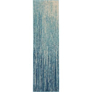 Passion Navy/Light Blue 2 ft. x 6 ft. Abstract Geometric Contemporary Kitchen Runner Area Rug