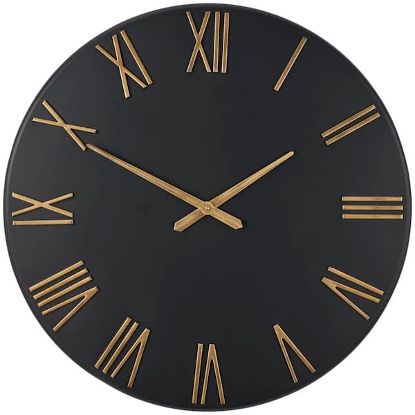 Litton Lane Black Metal Wall Clock with Gold Hands and Numbers 044201 - The  Home Depot
