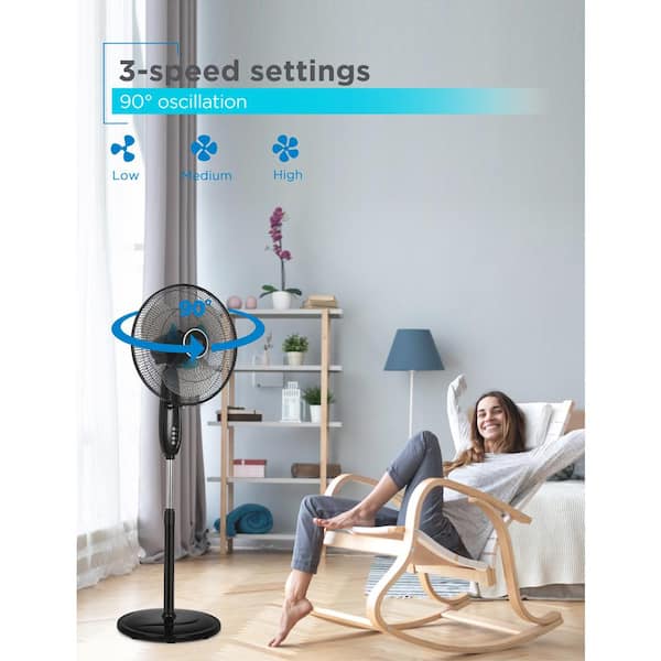 Black + Decker 16 In. Stand Fan With Remote And Round Base, Portable Fans, Furniture & Appliances