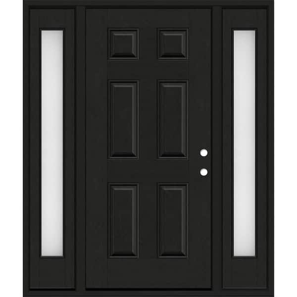 Regency 64 in. x 80 in. 6 Panel LHIS Onyx Stain Mahogany Fiberglass Prehung Front Door w/Obscure12in. SLs 4-9/16