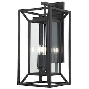 Harbor View 25.375 in. 4-Light Black Outdoor Wall Lantern Sconce with Clear Glass Shade and No Bulbs Included