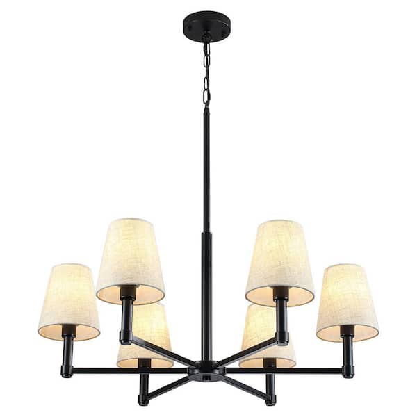 chandelier シェルフ ZJVAIVE 6-Light 29.92 in. Black Chandelier with White Linen Cone