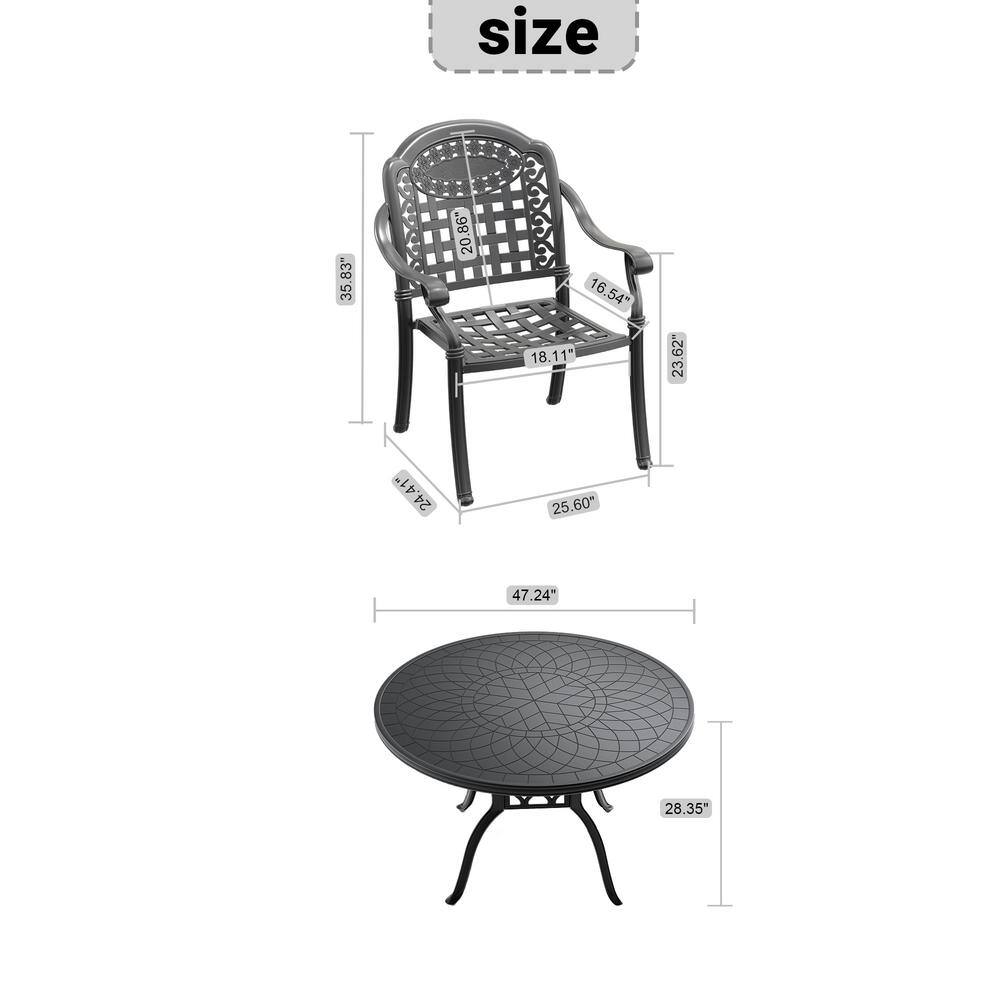 Black Cast Aluminum 7-Piece Outdoor Dining Set with Random Color Cushions
