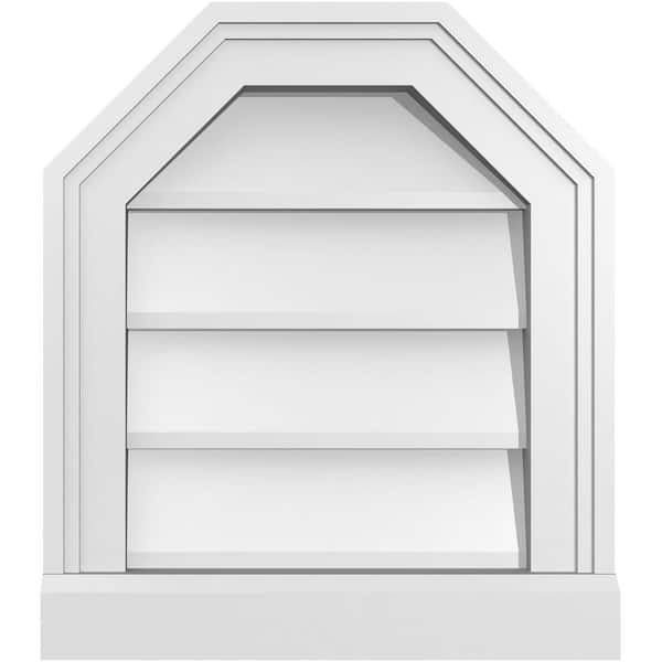 Ekena Millwork 14 in. x 16 in. Octagonal Top Surface Mount PVC Gable Vent: Decorative with Brickmould Sill Frame