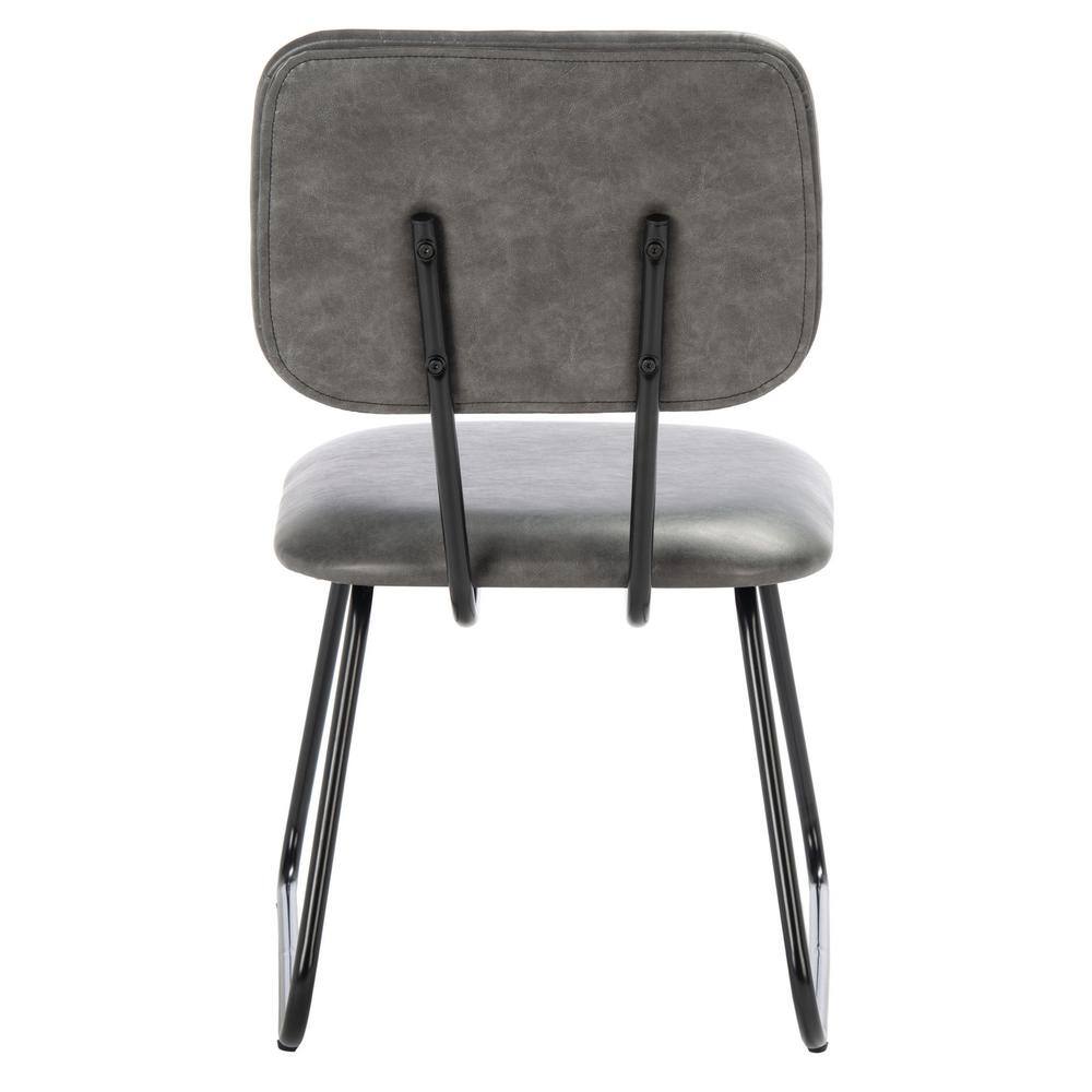 Gray Leather Upholstered Side Chair with Metal Frame, Set of 2