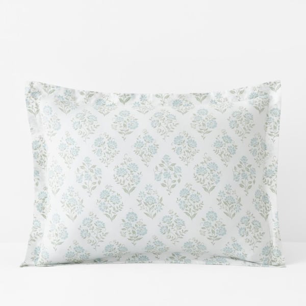 The Company Store Company Cotton Mariel Bouquet Sea Blue Cotton Percale King Sham