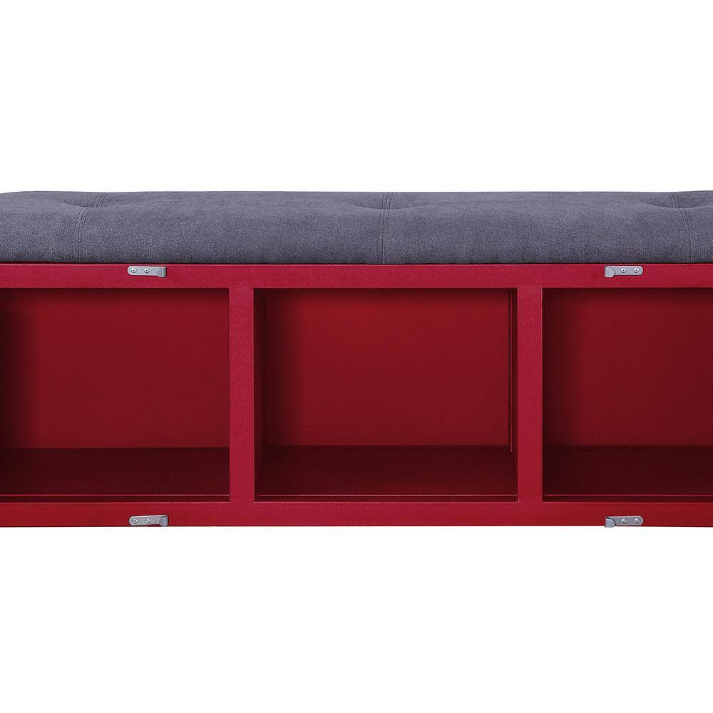 Konto Industrial Gray Fabric & Red Metal Storage Bedroom Bench