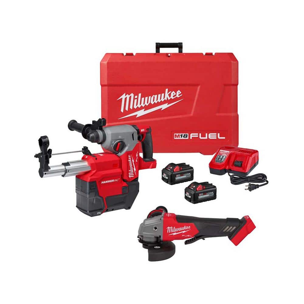 Milwaukee M18 FUEL 18V Lithium-Ion Brushless 1 in. Cordless SDS-Plus Rotary Hammer/Dust Extractor Kit w/M18 FUEL Angle Grinder