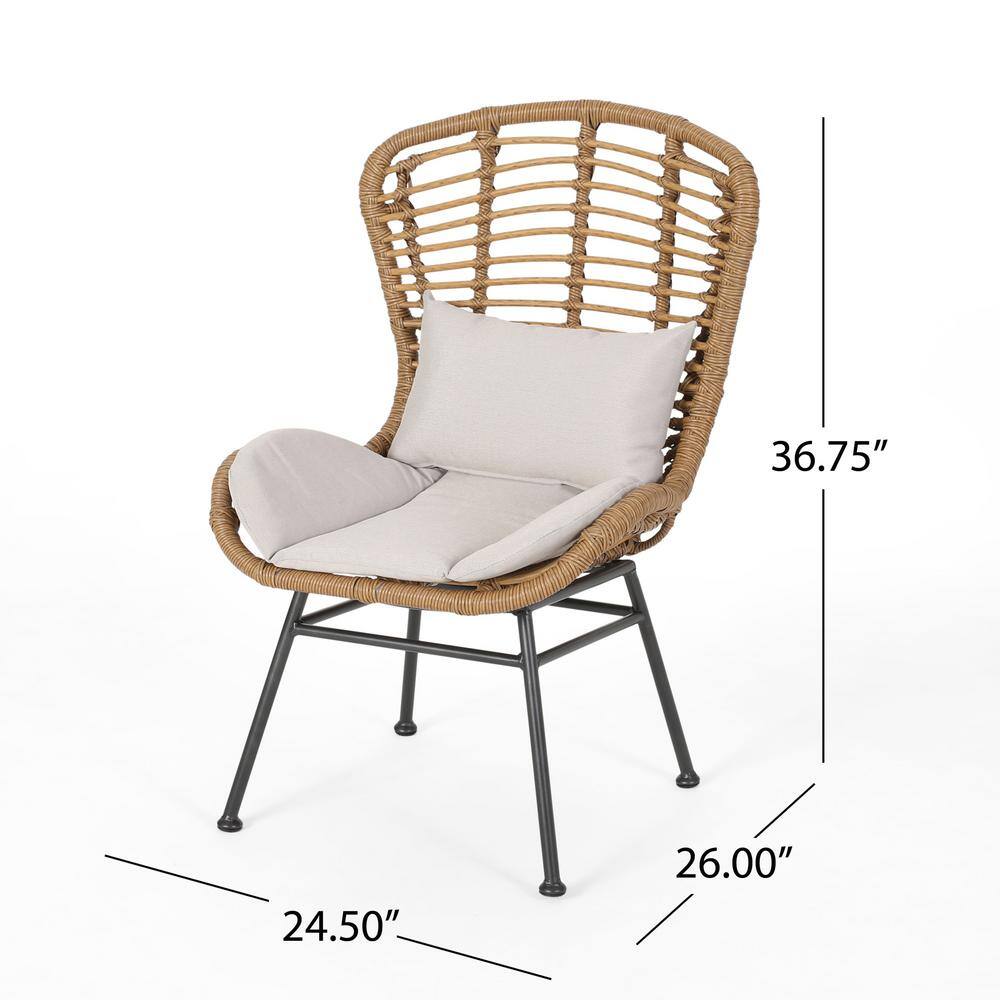 Light Brown Faux Rattan Armless Patio Chairs with Beige Cushions