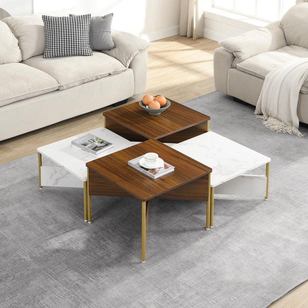 39.4 in. L White+Walnut Square Wood N...