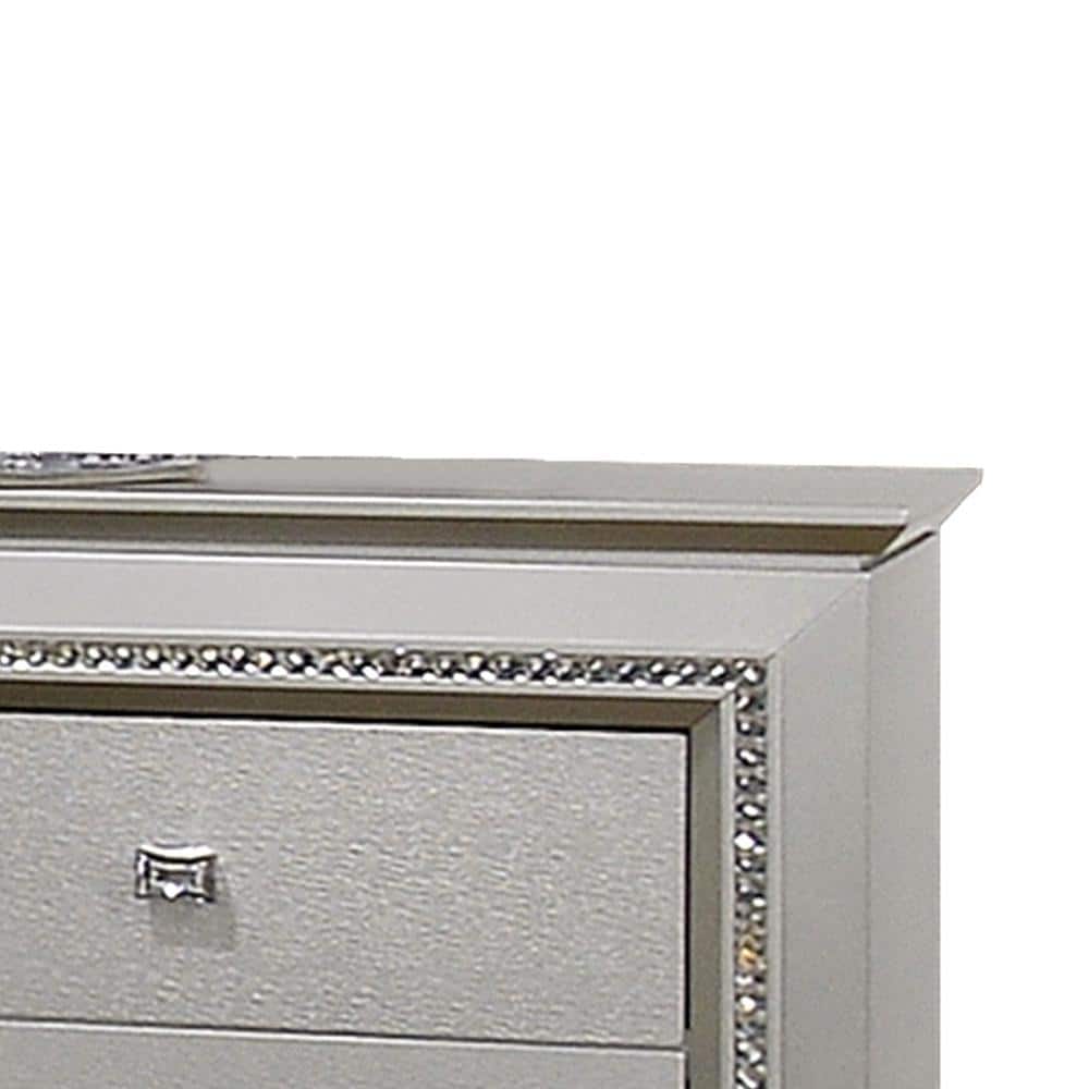 Kaitlyn Champagne Glam 2-Drawer Nightstand with Crystal Trim