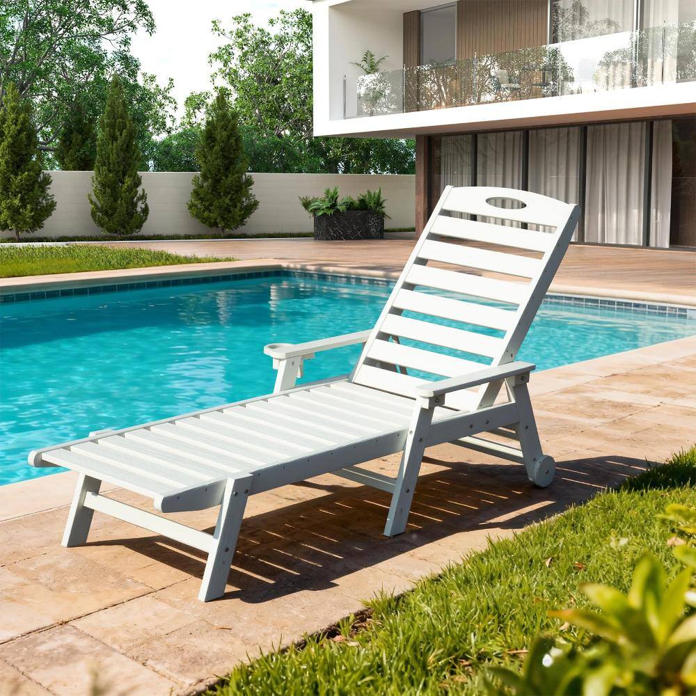 Patio Lounge Chair Outdoor, HDPE Outdoor Chaise Lounge with Reclining Backrest, Pool Lounger Chair for Outside, White price history on PriceWatchPro