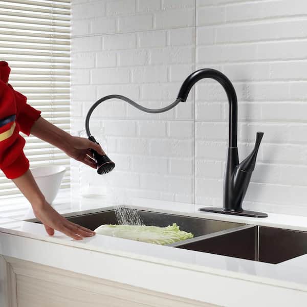 Single Handle 15.75 in. Oil-Rubbed Bronze Kitchen Faucet with Pull Out Sprayer and 360° Swivel Spout