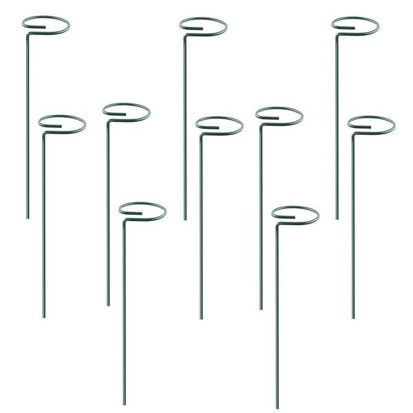 ATENGNES 16 in. Plant Support Stakes 10-Pack Garden Flower Stem Support Stake Iron Plant Cage Round Support Ring