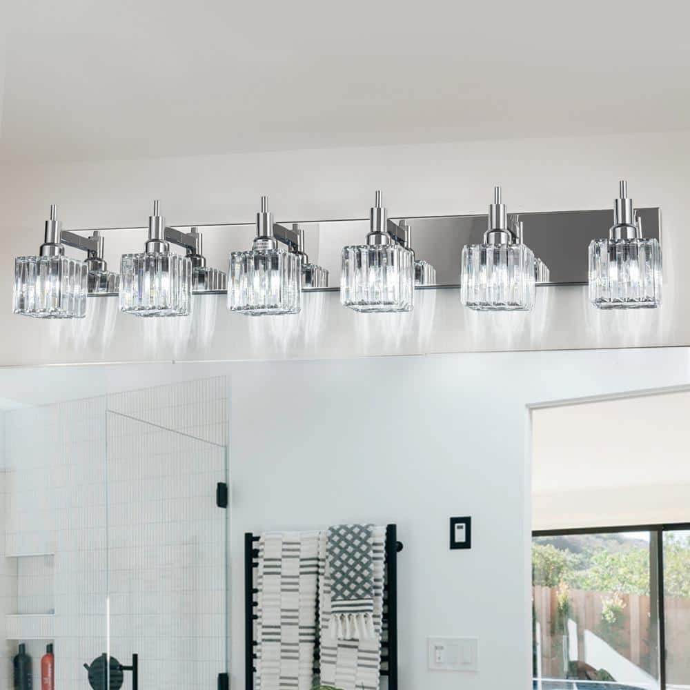 Orillia 43.31 in. 6-Light Modern Chrome Bathroom Vanity Light with Crystal Shades price history on PriceWatchPro