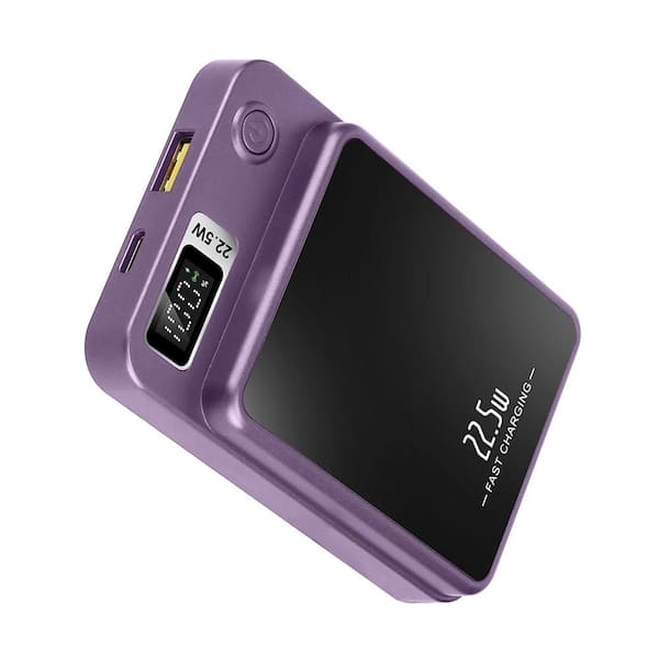 10000 mAh 2-in-1 Magnetic Wireless Power Bank Portable Charger with PD20W Fast Charging and LCD Display, Purple