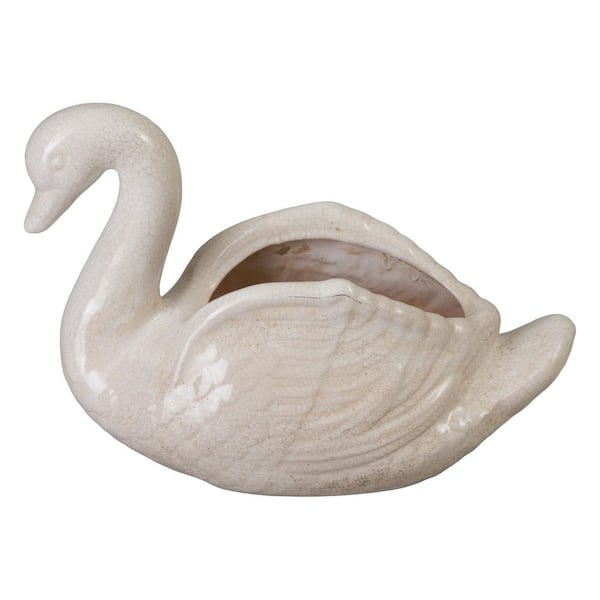 9 in. White Crackle Ceramic Specialty Planter (20 in. L x 9 in. W x 14 in. H) High-fire treatment with Drainage Hole