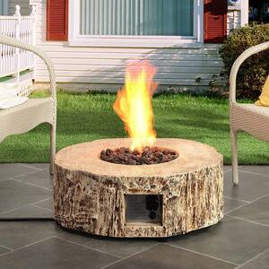 28 in. x 10 in. H Round Exterior Faux Stone Propane Light Brown Fire Pit