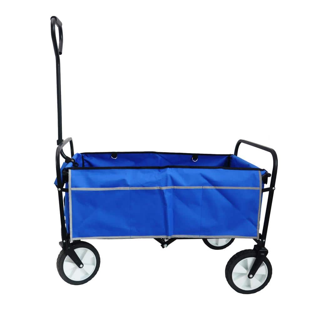 19 cu. ft. Fabric Metal Folding Wagon Shopping Beach Garden Cart, Blue