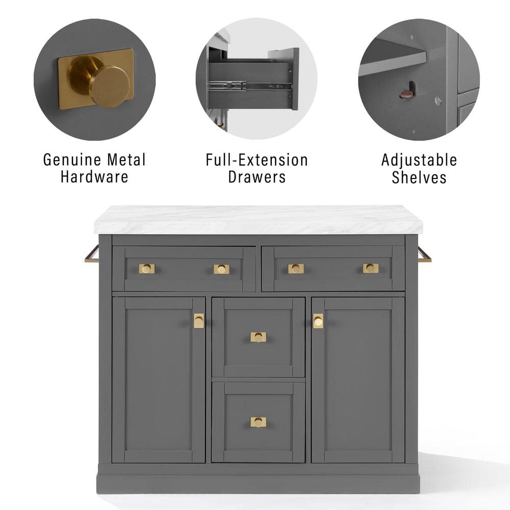 Claire Gray Wood Kitchen Island with Faux Marble Top