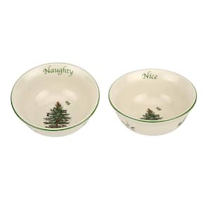 Christmas Tree 4.5 in. White Ceramic Naughty and Nice Dip Bowls (Set of 2)