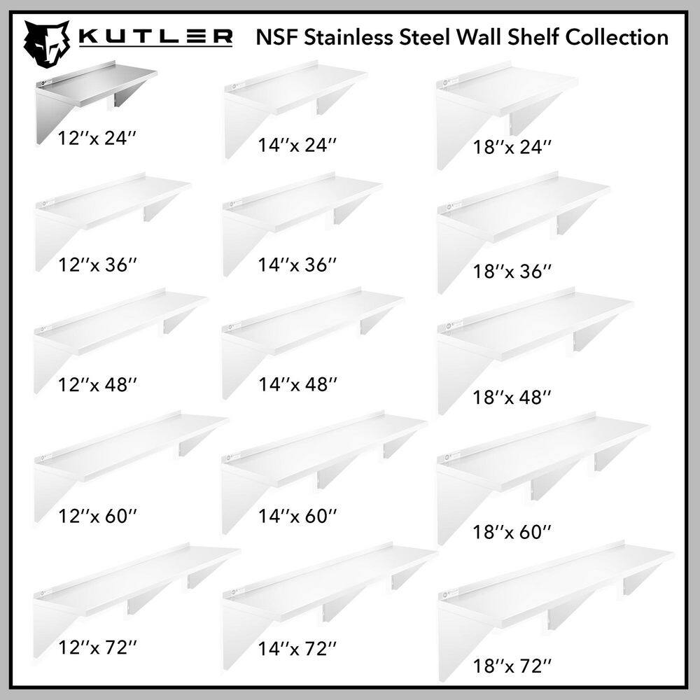 KUTLER 12" x 24" Stainless Steel Wall Mount Kitchen Shelf