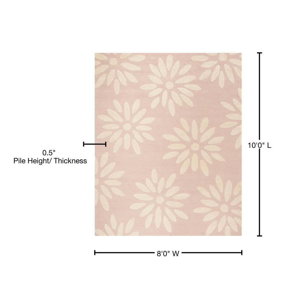 Lively Blossom Hand-Tufted Pink/Ivory Wool Round Kids Rug