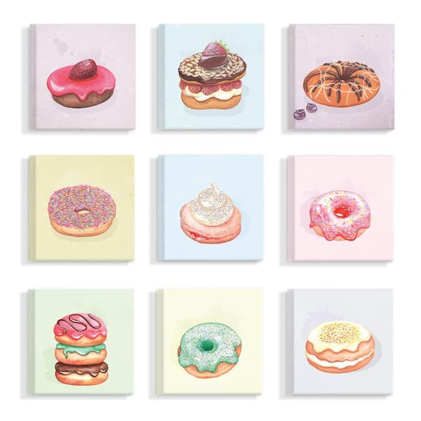 Stupell Industries 12 in. x 12 in. "Sweet Squares Set of Nine Pastel Donut" by Artist Michelle Grace Design Canvas Wall Art(9Pieces)