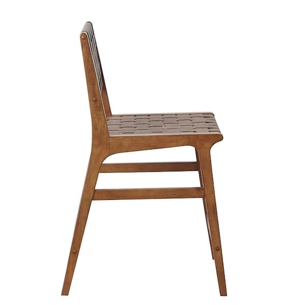 Oslo 24 in. Brown Wood Counter Stool with Faux Leather Woven