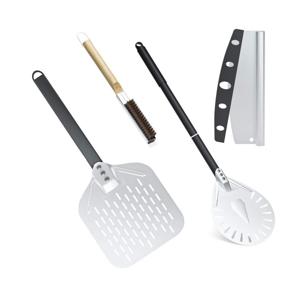 "Silver Pizza Accessory Set w 12"" Perforated Peel, 9"" Turning Peel, Cutter, Cleaning Brush, Scraper for Homemade Pizza" price history on PriceWatchPro