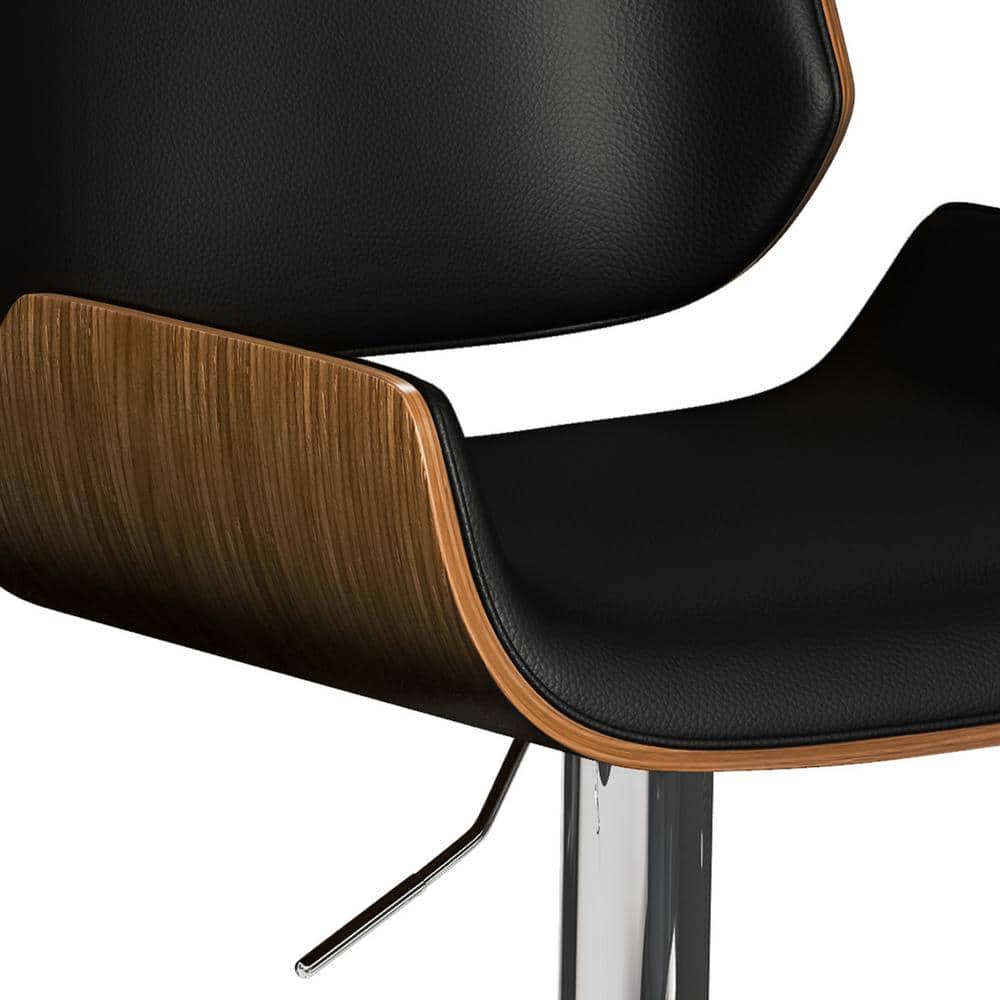 Mid-Century Modern Black Wood Adjustable Swivel Bar Stool