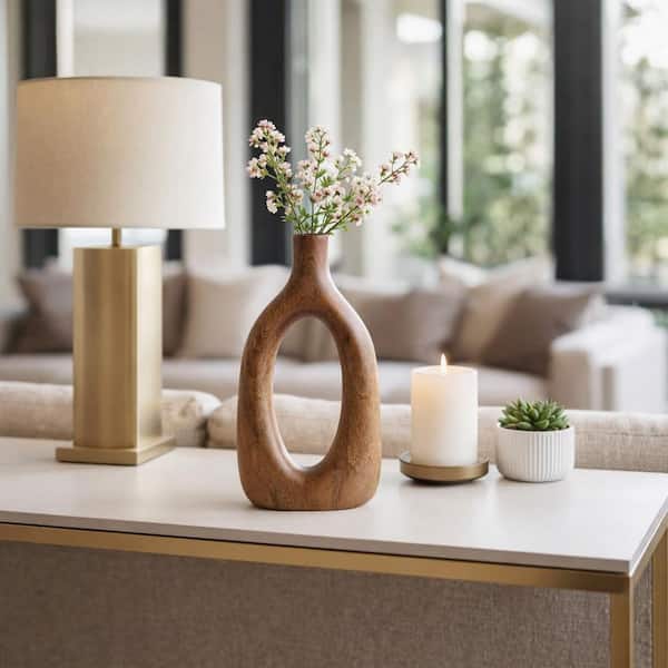 14.25 in. Brown Wood Decorative Open Cut-out Vase