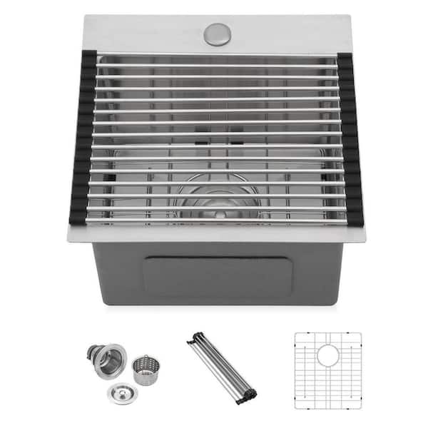 15 in. Drop-In Single Bowl 16 Gauge Stainless Steel Bar Kitchen Sink with Strainer