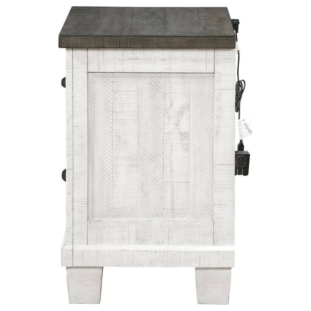 Distressed Gray and White 2-Drawer Pine Wood Nightstand
