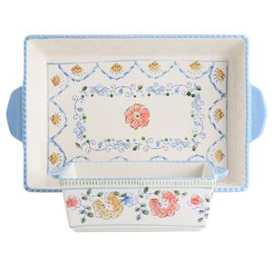 Anaya 2-Piece Rectangle Stoneware Bakeware Set with Hand Painted Designs