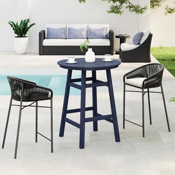 Laguna 35 in. Round HDPE Plastic All Weather Bar Height High Top Bistro Outdoor Bar Table in Navy Blue
