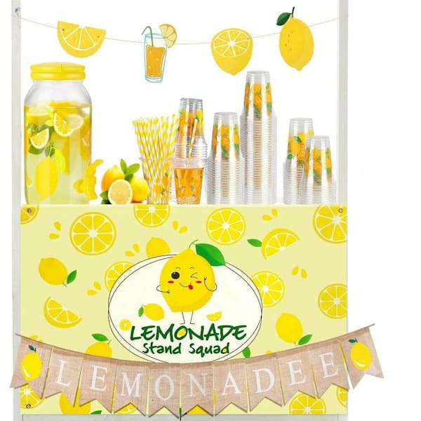 Beverage Serveware 205 Piece Lemonade Stand Supplies Set with 1 Gallon Dispenser Paper Cups Lids Straws Tablecloth