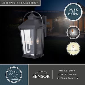 Lexington 3 Light Dusk to Dawn Black Outdoor Wall Lantern Clear Glass