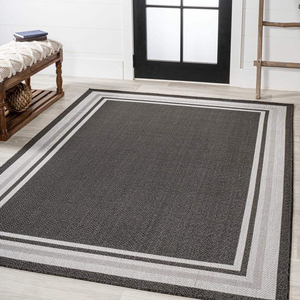 Modern Gray Stripe 8' x 10' Synthetic Indoor/Outdoor Area Rug