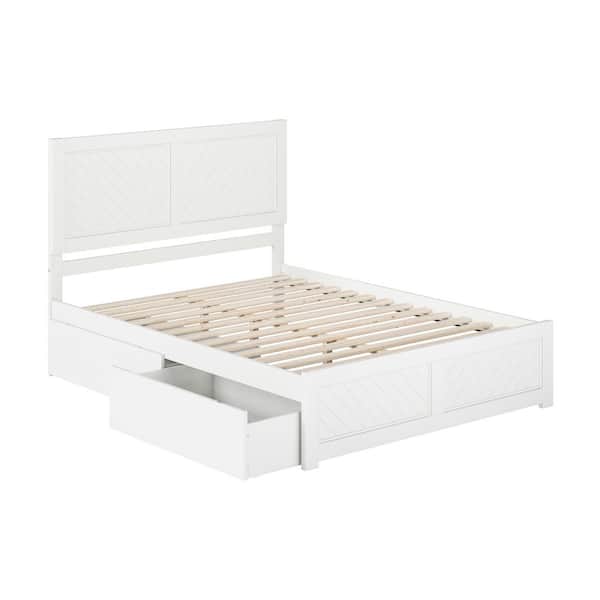 Canyon White Solid Wood Queen Platform Bed Frame with Matching Footboard and Storage Drawers