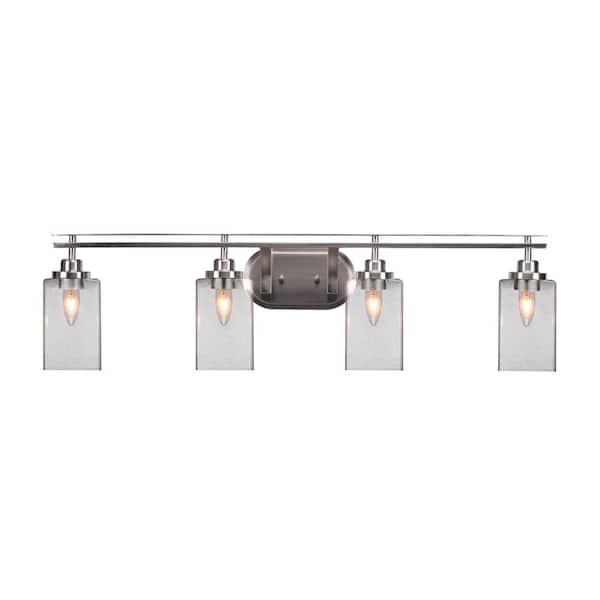 Unbranded Monroe 37.25 in. 4-Light Brushed Nickel Vanity Light with 4 in. Square Clear Bubble Glass Shade no Bulbs Included