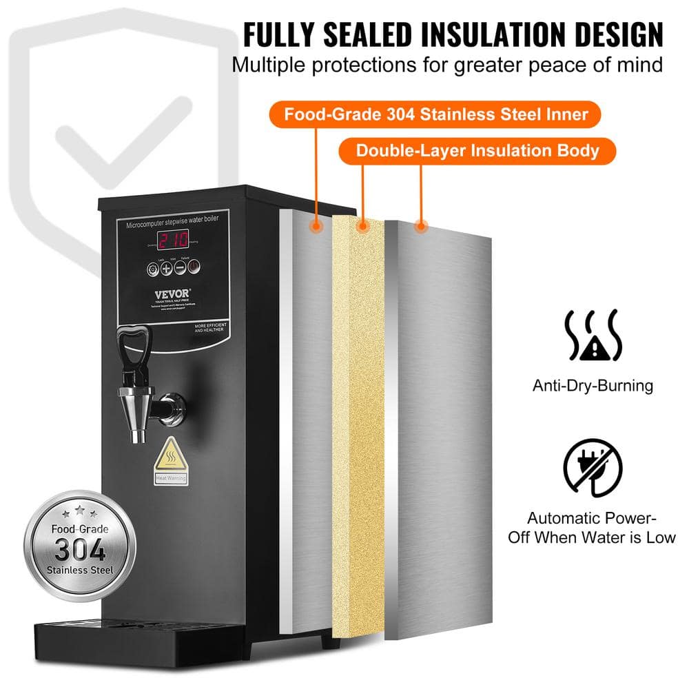 VEVOR Black Stainless Steel 10L Commercial Water Boiler